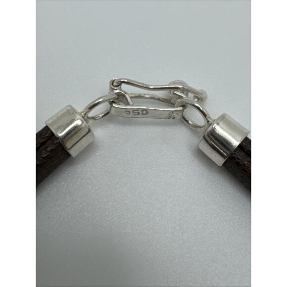 950 Sterling Silver Brown Leather Bracelet Tree Of Life Charm - Picture 3 of 6
